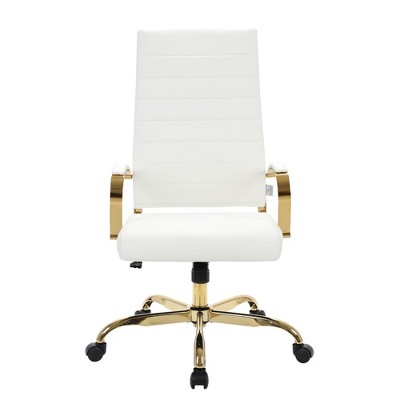 Mid-Century High-Back Swivel Office Chair in White Leather