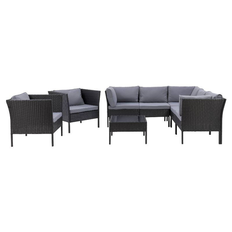 Parksville 8pc L Shaped Patio Sectional Set with 2 Chairs - Black - CorLiving, 4 of 9