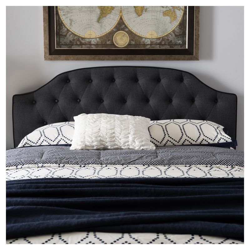 Queen Windsor Modern and Contemporary Fabric Upholstered Scalloped Buttoned Headboard Dark Gray - Baxton Studio, 6 of 7