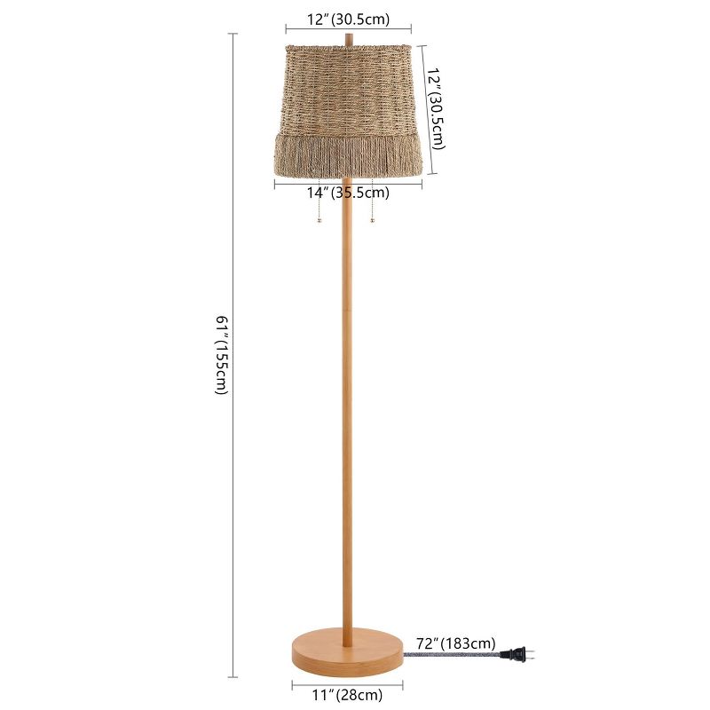 61&#34; 2-Light Ocata Coastal Bohemian Iron/Rattan LED Floor Lamp with Pull-Chain Brown Wood (Includes LED Light Bulb) - JONATHAN Y, 4 of 10