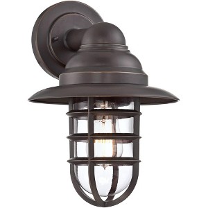 John Timberland Marlowe Industrial Rustic Wall Light Sconce Bronze Hardwire 9 1/2" Fixture Hooded Cage Clear Glass for Bedroom Reading Living Room - 1 of 4