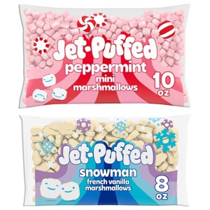 Kraft Jet Puffed Marshmallows 8oz Vanilla Snowman + 10oz Peppermint mini - 1 of 4