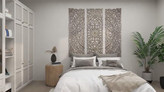 Set of 3 Wooden Floral Handmade Carved Intricately Wall Decors with Mandala Design Gray - Olivia &#38; May, 2 of 17, play video