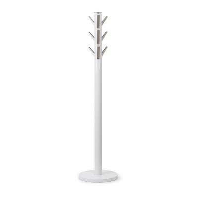 Sleek Flapper 9-Hook White Wooden Freestanding Coat Rack