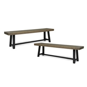 Christopher Knight Home 2pc Raphael Outdoor Bench Acacia Wood Sandblasted Gray/Black - 1 of 4