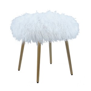 Dexmalle Faux Fur Accent Ottoman with Gold Legs,White - 1 of 4
