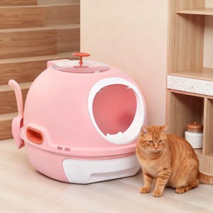 FONTOI Enclosed Cat Litter Box with Lid Cute Large Kitty Potty with Scoop , Drawer Tray, Skylight, Easy Clean, Indoor Use, Pink 18.5"* 21.8"*17.3" - 1 of 4