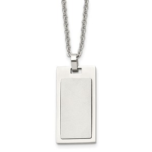 Black Bow Jewelry Men's Stainless Steel Small Rectangle Dog Tag Necklace, 22 Inch - 1 of 4