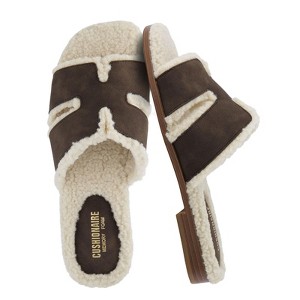 CUSHIONAIRE Women's Voyage Fur Faux Shearling lined slide sandal +Memory Foam, Wide Widths Available - 1 of 4