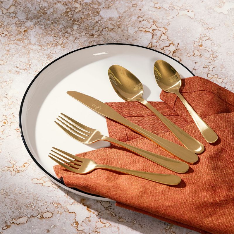 Gibson Home Stravida 20 Piece Flatware set in Gold Stainless Steel, 2 of 4