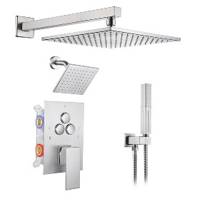 Itopfox Shower Faucet Set with Push Button Diverter, 2-in-1 Handheld and Wall Mount Shower Head, High Pressure Rainfall and Anti-Scalding Valve - 1 of 4
