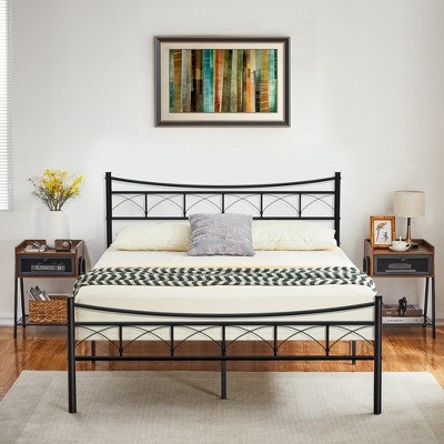 VECELO Twin/Full/Queen Size Bed Frame with Headboard, Platform Bed with Large Under Bed Storage, Heavy Duty Slats, Metal Black