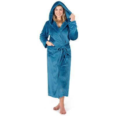 PAVILIA Women Robe with Hood, Fleece Plush Soft Long Hooded Robe, Fluffy Fuzzy Cozy Warm Bathrobe Shower Spa House