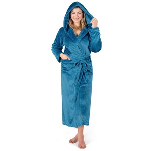 PAVILIA Women Robe with Hood, Fleece Plush Soft Long Hooded Robe, Fluffy Fuzzy Cozy Warm Bathrobe Shower Spa House - 1 of 4