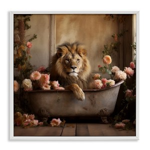 Stupell Industries Lion in Flower Filled Tub Framed Giclee Art, White, 12" x 12" - 1 of 4