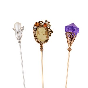Anna-Kaci Classic Vintage 3Pcs Hat Pin Set with Rhinestone Teardrop and Pearl Accents for Scarves Lapels and Hat Accessories - 3pcs Bow - 1 of 4