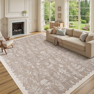 Solid Washable Rug Ultra Soft Colorful Floral Rug for Living Room Low Pile Foldable Thin Non Slip Carpet - 1 of 4