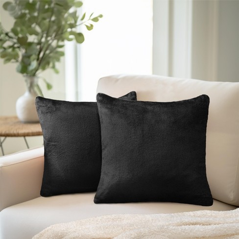 PAVILIA Set of 2 Throw Pillow Covers, Decorative Velvet Square Cushion  Cases for Bed Sofa Couch Bedroom Living Room, Black/18 x 18