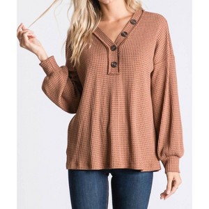 Women's Long Sleeve Waffle Top - Hailey & Co - 1 of 2