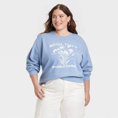 Women's Leisure Studio Oversized Graphic Sweatshirt - Universal Thread™ Blue Letters XXL