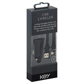 Key 3.4A Dual USB Car Charging Adapter with 3.3Ft Micro-USB Cable - Black