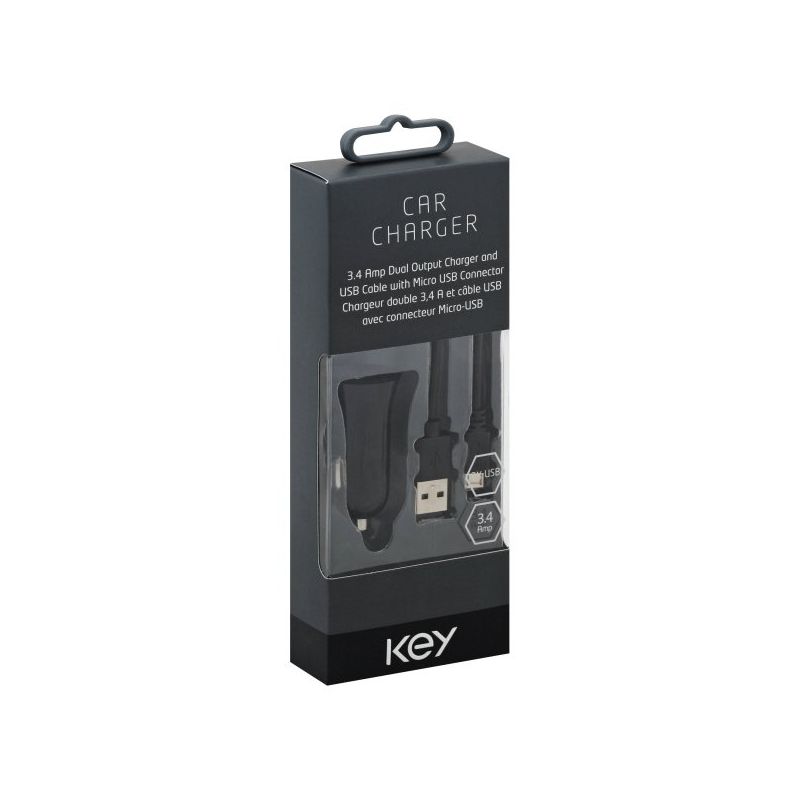 Key 3.4A Dual USB Car Charging Adapter with 3.3Ft Micro-USB Cable - Black, 1 of 2