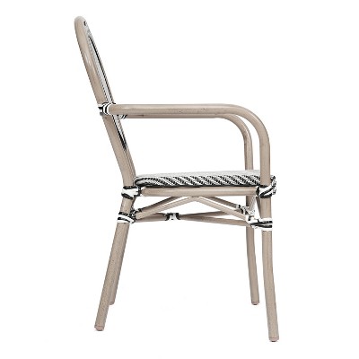 Set of Four Black and White Bistro Chairs with Bamboo Metal Frame
