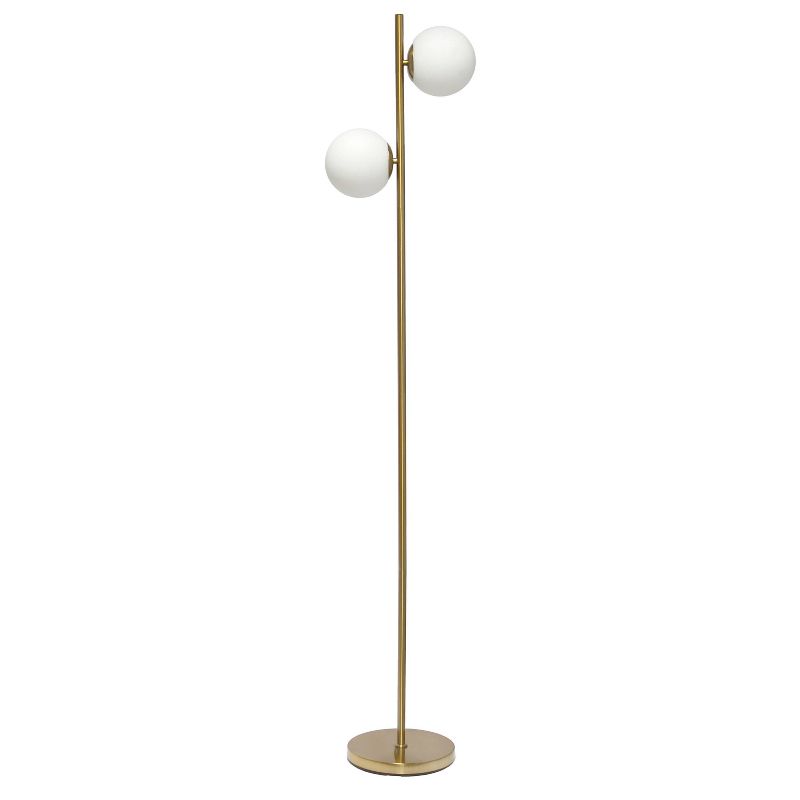 66" Tall Mid-Century Modern Tree Floor Lamp with Dual White Glass Globe Shade - Simple Design, 3 of 10