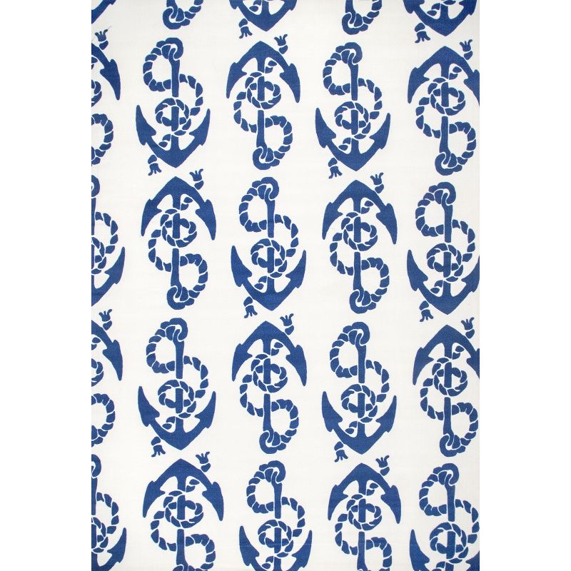 nuLOOM Rell Nautical Anchor Indoor and Outdoor Patio Area Rug 8x10, Blue, 1 of 11