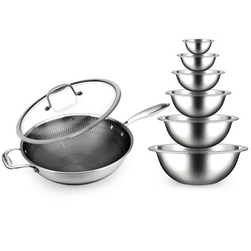 Huiskamer concert Viva Nutrichef 12 Inch Stainless Steel Nonstick Cooking Wok Kitchen Stir Fry Pan  With 6 Piece Home Kitchen Food Prep Mixing Serving Bowl Set : Target