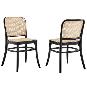 Modway Winona Elm Wood Cane Rattan Seat, Dining Side Chair - Set of 2, Black - 1 of 4