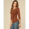INSPIRE CHIC Women's V Neck 3/4 Sleeves Solid Knitted Buttons Decor Ruched Blouse - 2 of 4