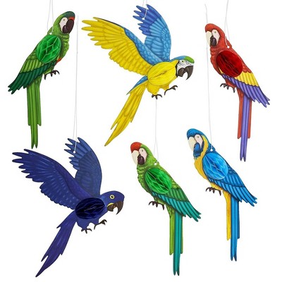 6-Pack Tropical Birds Parrot Honeycomb Paper Cutouts Hanging Party Ceiling Decorations
