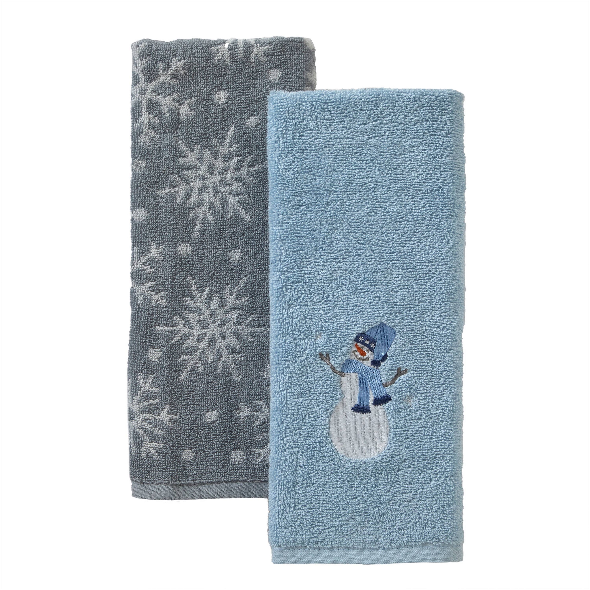 2pc Snowman Sled Hand Towel Set - SKL Home: Cotton Terry, Midweight, Machine Washable, for Bathroom