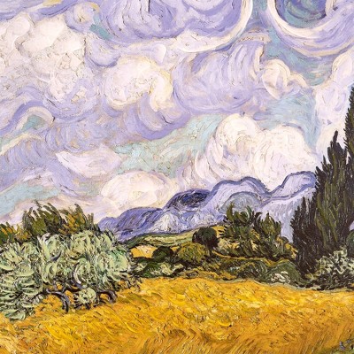 Golden Ornate Framed Wheat Field with Cypresses Canvas Print