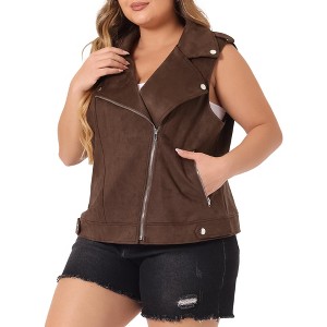 Agnes Orinda Women's Plus Size Winter Lapel Zipper Utility Motorcycle Faux Suede Sleeveless Fashion Vests - 1 of 4