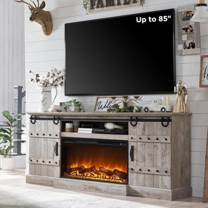 TV Stand with Fireplace for 75 80 Inch TV, 32" Tall Farmhouse Highboy Entertainment Center with Sliding Barn Doors for Living Room - 1 of 4