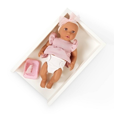 White and Beige Wooden Doll Changing Table with Accessories Set