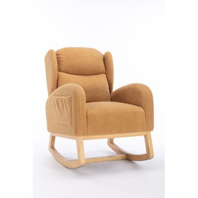 NicBex Velvet Glider Rocking Chair, Upholstered Nursery Rocking Chairs with High Backrest,Modern Rocking Chair,Nursing Chair for Bedroom