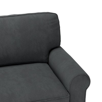 Charcoal Microfiber Rolled Arm Sofa with Pillow Back