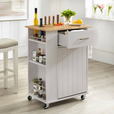 Gray MDF Kitchen Cart with Spice Rack and Storage