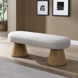 MOEPISY Upholstered Bedroom End of Bed Entryway Bench Fabric Ottoman, Beige Stool Top Wood Leg 300 LBS Weight Capacity - 1 of 4