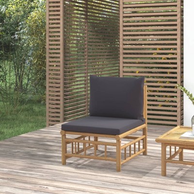 VidaXL Patio Middle Sofa with Dark Gray Cushions Bamboo