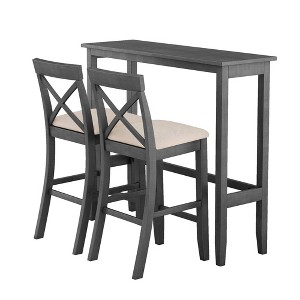YOOCOZZ 3-Piece Farmhouse Dining Set & Bar Set, Bar Height Table with 2 Cushioned Chairs - 1 of 4