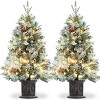 2 Pcs 3FT Prelit Artificial Christmas Tree, Snow Flocked Xmas Tree with LED Pre-lit, 78 Warm White Lights & Vintage Pot Base, Xmas Decoration - 4 of 4