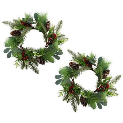 AuldHome Design Greenery Candle Wreaths, 2pk; Holiday Seasonal and Wedding Decor Candle Rings