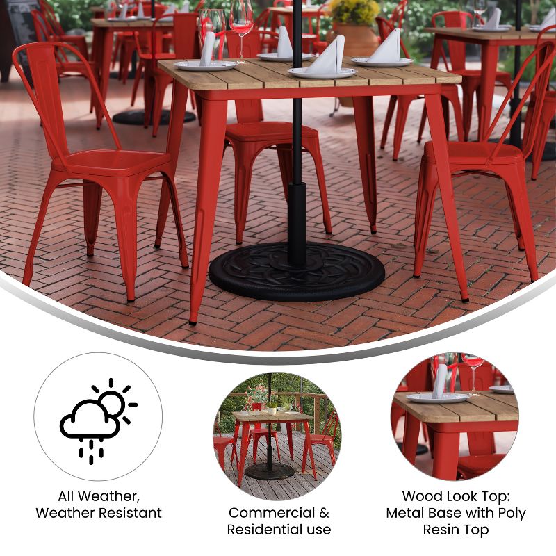 Merrick Lane Indoor/Outdoor Dining Table with Umbrella Hole, 36" Square All Weather Poly Resin Top and Steel Base, 5 of 11