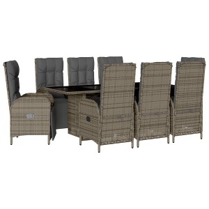 vidaXL Patio Dining Set with Cushions Outdoor Garden Furniture Poly Rattan - Gray 9 Piece - 1 of 4