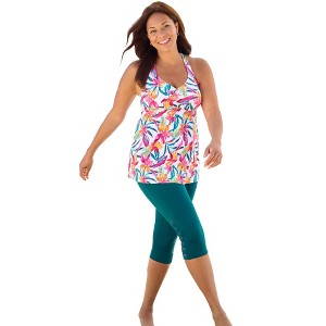 Swim 365 Women's Plus Size Longer Length Braided Tankini Top - 1 of 4