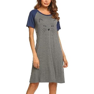 Ekouaer Womens Nightgown Short Sleeve Night Dress Printed Sleepwear Soft Sleep Shirt - 1 of 4